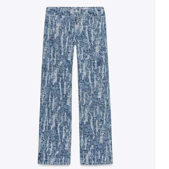 Zara STRAIGHT MID-RISE WORN EFFECT JEANS - Picture 1 of 7